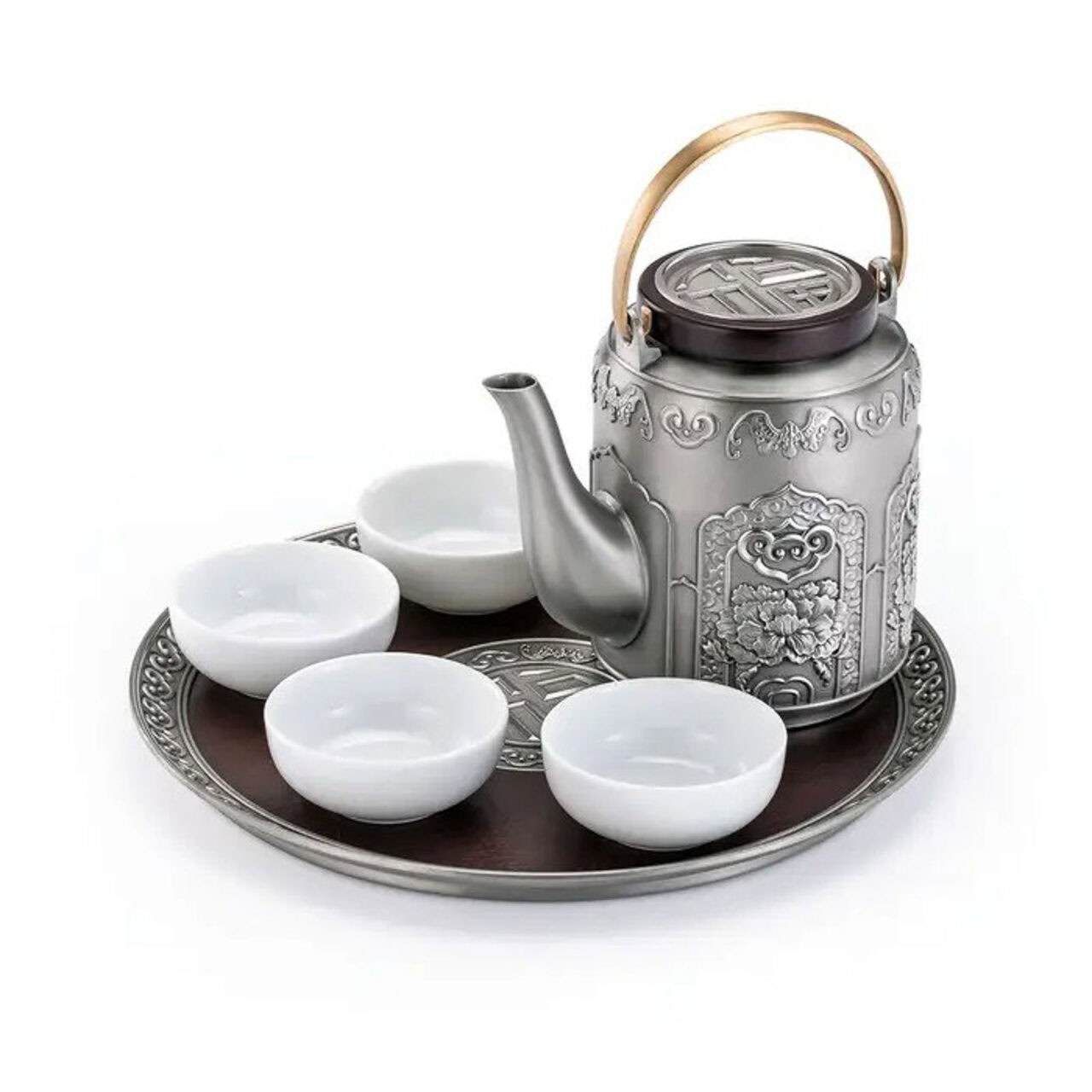 Royal Selangor pewter teapot with cups